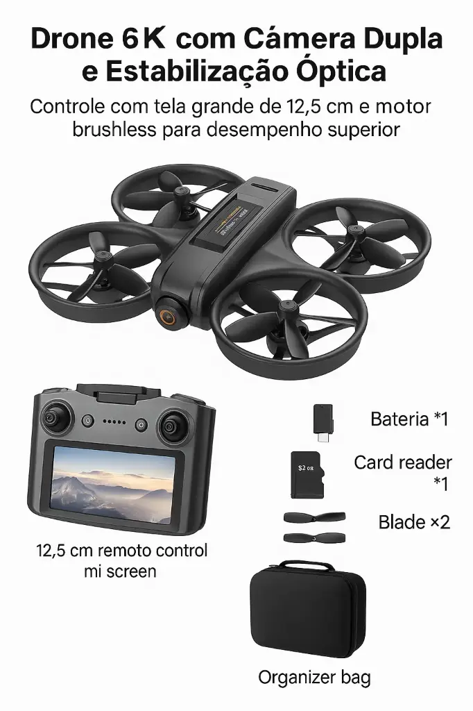 Drone 6K com Câmera Dupla e Estabilização Óptica